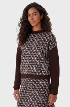 Женский темно-коричневый джемпер с узором Коричневый L Guess W5BR23.Z3JD2;FNHT