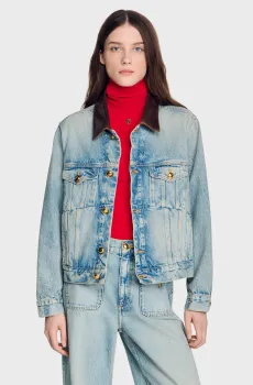 Женская голубая джинсовая куртка Голубой 38 Sandro SFPBL01358_Blue Jean