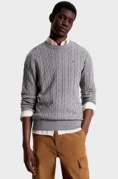 Мужской серый джемпер CLASSIC CABLE CREW NECK Серый L Tommy Hilfiger MW0MW33132