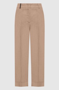 Бежевые брюки с брендовым патчем