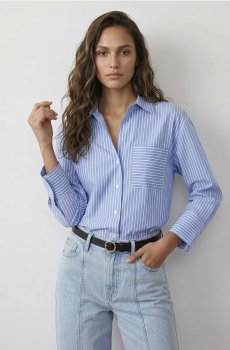 Сорочка в смужку із додаванням бавовни - light blue
