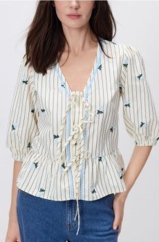 Reserved - Бавовняний топ із ґудзиками - кремовий - 128JX-01X