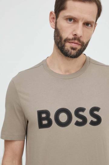 Хлопковая футболка Boss Green мужской цвет зелёный с принтом Хлопковая футболка Boss Green мужской цвет зелёный с принтом