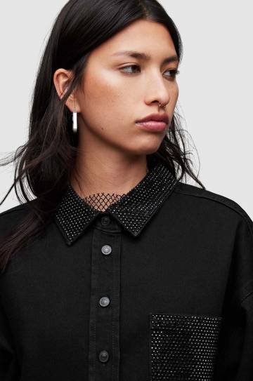 Джинсовая рубашка AllSaints Nicky женская цвет чёрный relaxed классический воротник Джинсовая рубашка AllSaints Nicky женская цвет чёрный relaxed классический воротник