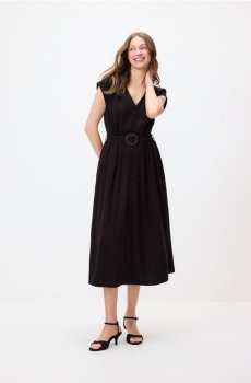 Reserved - Сукня з додаванням льону - темно коричневий - 452JO-89X