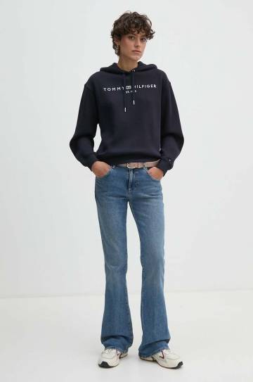 Кофта Tommy Hilfiger женская цвет синий с капюшоном с аппликацией WW0WW43598 Кофта Tommy Hilfiger женская цвет синий с капюшоном с аппликацией WW0WW43598