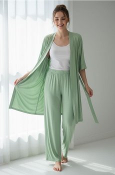 Піжамні штани з широкою штанинoю - коричневувато-зелений