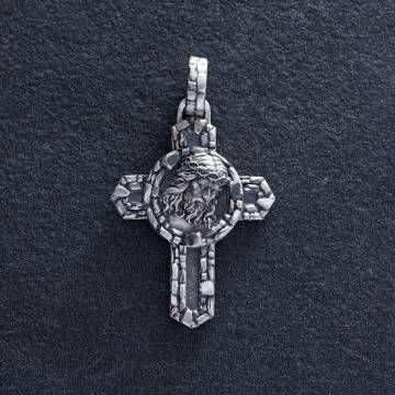 Серебряный крест "Портрет Иисуса Христа в терновом венце" с чернением 7095 Серебряный крест "Портрет Иисуса Христа в терновом венце" с чернением 7095