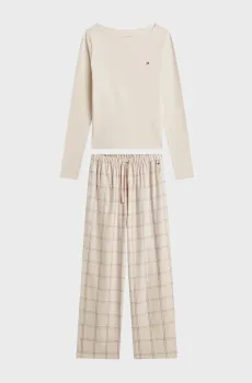 Женская бежевая пижама (лонгслив, брюки) MIX FLANNEL LUREX Бежевый M Tommy Hilfiger UW0UW06714