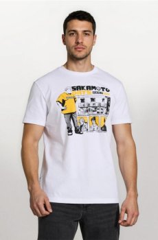 Бавовняна футболка з принтом Sakamoto Days - білий