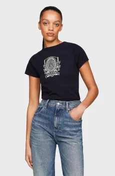 Женская темно-синяя футболка SLIM RAGLAN CREST C-NK SS Синий XS Tommy Hilfiger WW0WW42089