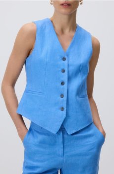 Reserved - Лляний костюмний жилет - гіацинтовий - 050JL-54X