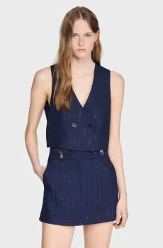 Женский темно-синий жилет в полоску Синий 36 Sandro SFPTO00989_Dark Navy