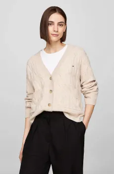 Женский бежевый шерстяной кардиган SOFT WOOL CABLE Бежевый XXS Tommy Hilfiger WW0WW43089