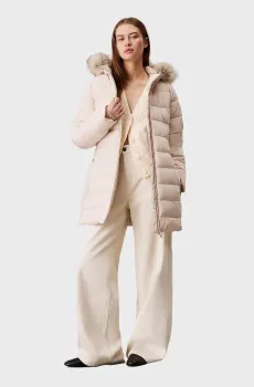 Женская бежевая куртка MW PADDED SCUBA BELTED COAT Бежевый S Calvin Klein K20K207726