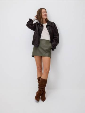 Reserved - Спідниця-шорти зі штучної шкіри - коричневувато-зелений - 298FT-78X