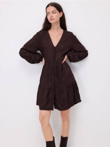 Reserved - Мінісукня з високим вмістом віскози - темно коричневий - 116GP-89X