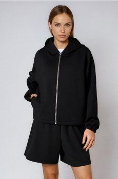 Парка з капюшоном та твіловими кишенями - чорний