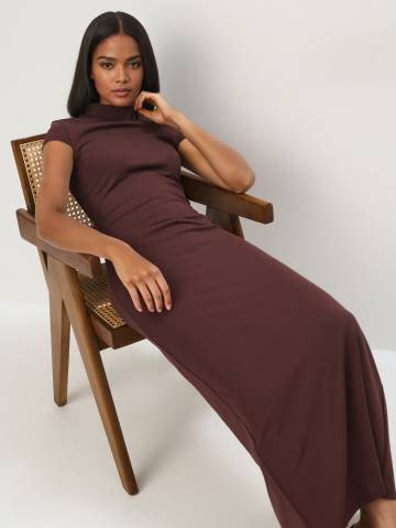 Mohito - Приталена сукня міді - темно-коричневий - M