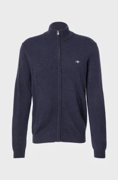 Мужской темно-синий шерстяной кардиган EXTRAFINE LAMBSWOOL ZIP CARDIGAN Синий S Gant 8050275