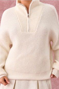 Светр half-zip з домішкою вовни - нюдовий