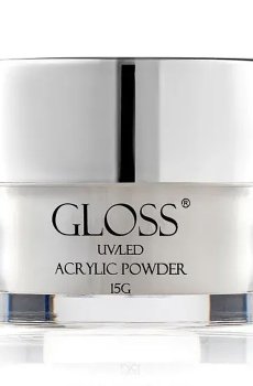 Акриловая пудра для ногтей Gloss UV/LED Acrylic Powder 034 Снежно-белый с блеском, 15 г