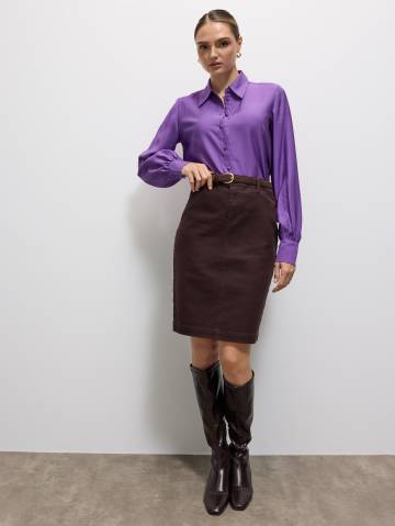 Mohito - Джинсова спідниця міді - темно-коричневий - 32