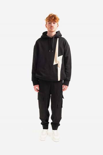 Хлопковая кофта Neil Barett Easy Hooded Sweatshirt мужская цвет чёрный с капюшоном с принтом BJS059.S500C.1343-black Хлопковая кофта Neil Barett Easy Hooded Sweatshirt мужская цвет чёрный с капюшоном с принтом BJS059.S500C.1343-black