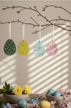 Набір великодніх підвісних прикрас у формі яєць з ажурним візерунком 4 шт. - різнобарвний