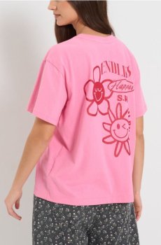 Бавовняна футболка з принтом на спині S.W. Smiley® - рожевий