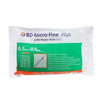 Шприц инъекционный инсулиновый BD Micro-Fine Plus U-100, размер 29G, 0.33*12.7 мм, 0,5 мл (10 шт) Шприц инъекционный инсулиновый BD Micro-Fine Plus U-100, размер 29G, 0.33*12.7 мм, 0,5 мл (10 шт)