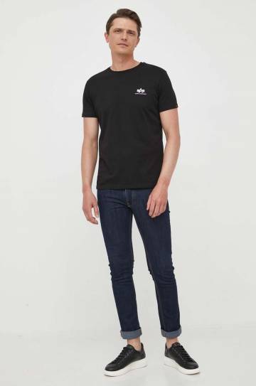 Хлопковая футболка Alpha Industries цвет чёрный с принтом 128507.03-black Хлопковая футболка Alpha Industries цвет чёрный с принтом 128507.03-black