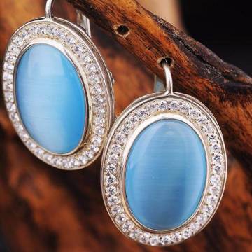 Серьги (улексит,фианиты) 12605г Серьги (улексит,фианиты) 12605г