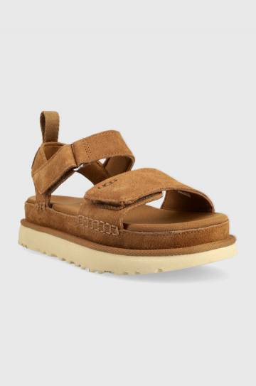 Замшевые сандалии UGG Goldenstar женские цвет коричневый на платформе 1136783 Замшевые сандалии UGG Goldenstar женские цвет коричневый на платформе 1136783