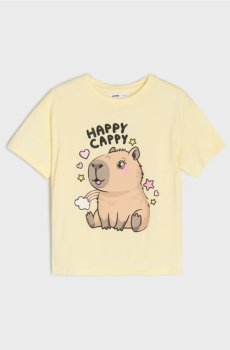 Бавовняна футболка з написом Happy Cappy - світло-жовтий