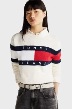 Женский белый джемпер TJW CENTER FLAG Белый L Tommy Jeans DW0DW19335