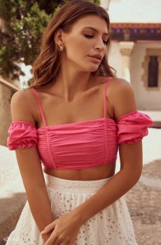 Малиновий бавовняний топ зі шнурівкою