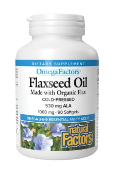 Льняное масло Natural Factors OmegaFactors Flaxseed Oil 1000 мг, 90 гелевых капсул