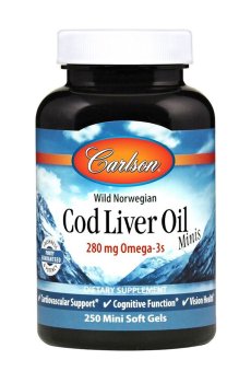 Масло печени норвежской трески Carlson Labs Cod Liver Oil Minis Omega-3s 280 мг, 250 гелевых капсул