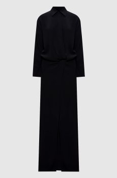 Черное платье-рубашка макси с разрезом