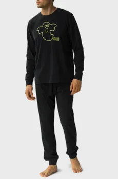Мужская черная пижама (лонгслив, брюки) Черный XL Atlantic NMP-378