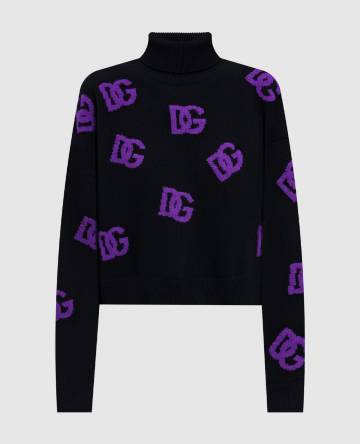Черный свитер с шерстью в шаблон логотипа DG