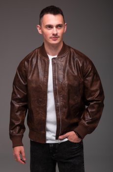 Мужской кожаный бомбер коричневого цвета RA-2410-brown