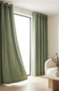 Однотонна штора на люверсах з велюровим покриттям - світло-оливковий
