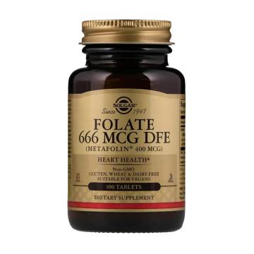 Фолиевая кислота Solgar Folate 666 мкг DFE Metafolin 400 мкг, 100 таблеток