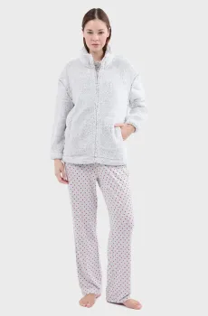 Женская светло-серая пижама (лонгслив, кофта, брюки) MEANE Серый S Etam 6555980