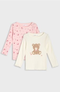 Бавовняні ребристі футболки з довгим рукавом 2 pack - кремовий