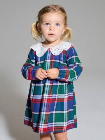 Бавовняна сукня в клітинку з вишитим комірцем - різнобарвний Бавовняна сукня в клітинку з вишитим комірцем - різнобарвний