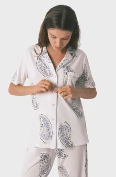 Женская белая пижама с узором (рубашка, брюки) Белый M womensecret 3793067