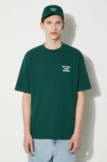 Хлопковая футболка Drôle de Monsieur Le T-Shirt Slogan мужская цвет зелёный с принтом PERM-TS203-CO002-DGN